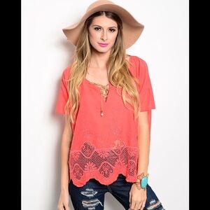 Cotton On Coral Lace Blouse